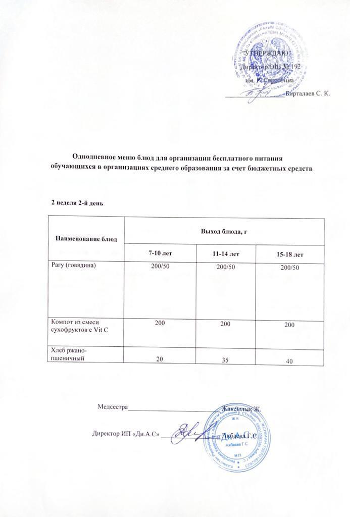 күнделікті меню 11.10.2022жыл