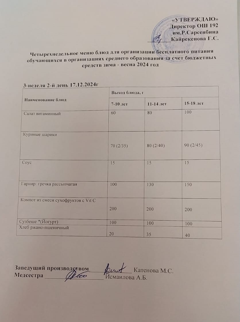 Күнделікті меню 17.12.2024