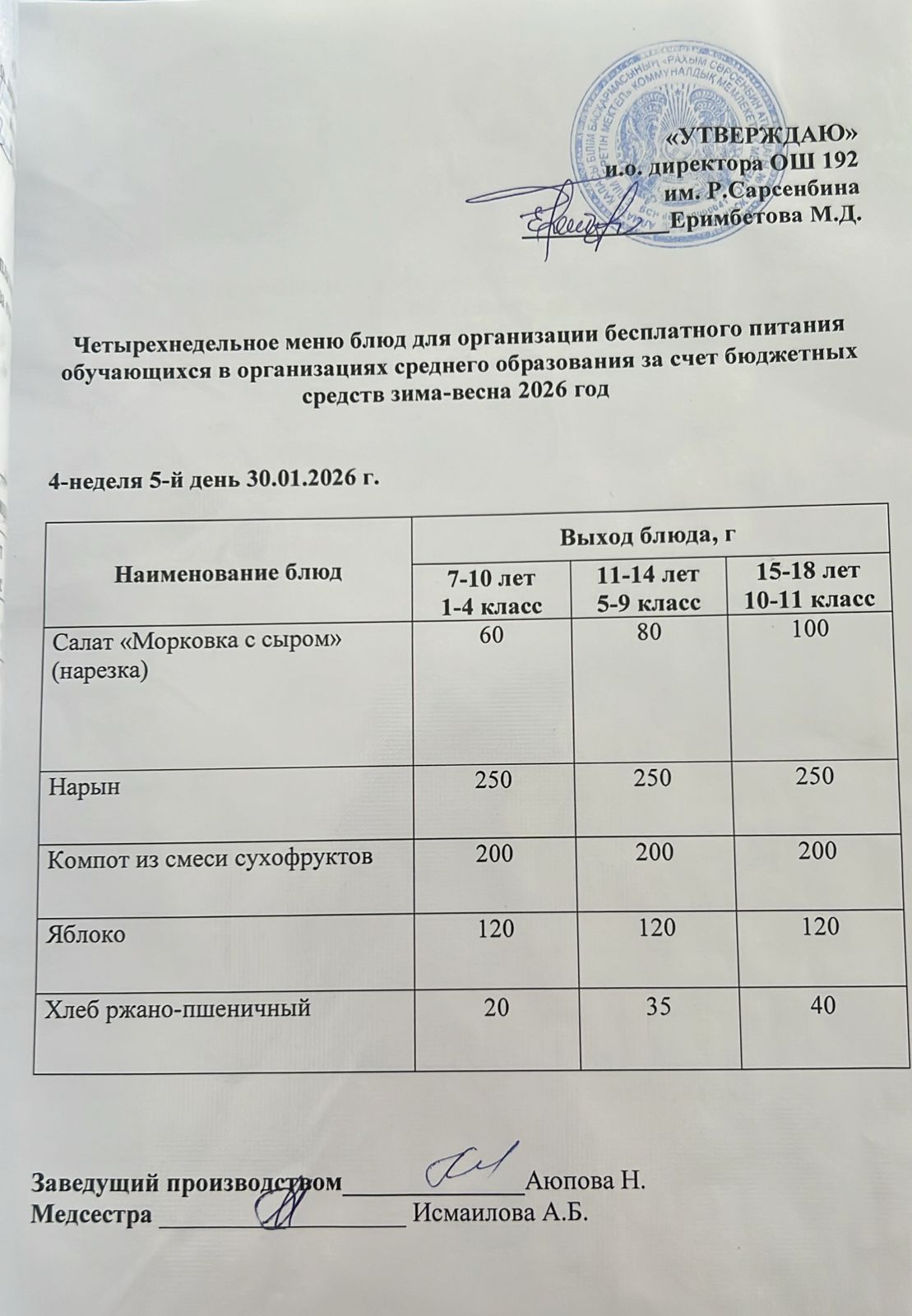 Мәзір 30.01.2026